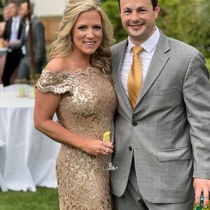 Tadashi Shoji Gold Lace Off-Shoulder Maxi Dress